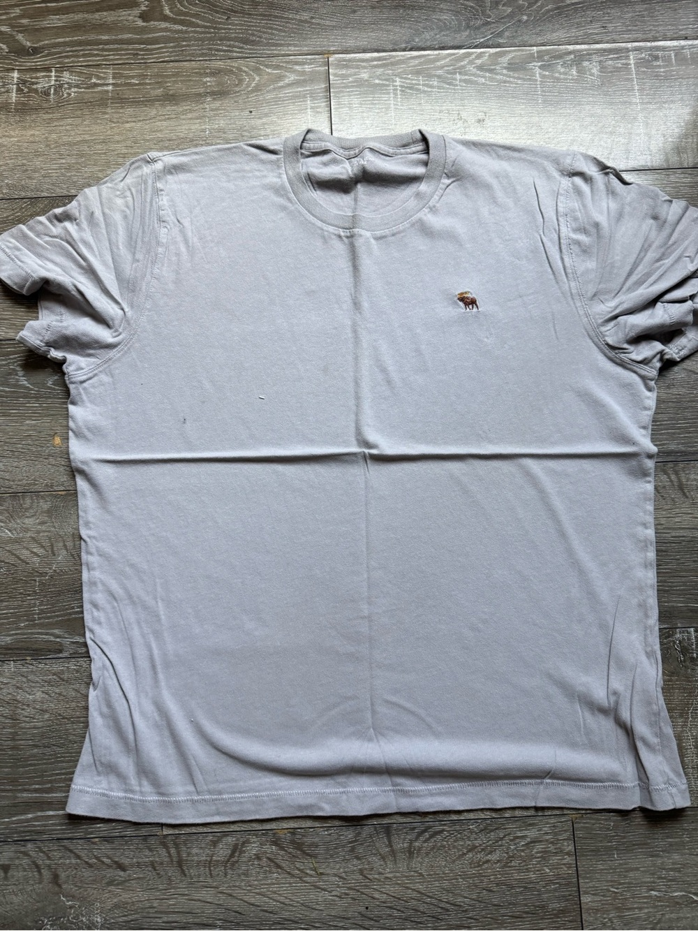 Abercrombie & Fitch Light Gray Crewneck Tee with Small Embroidered Moose